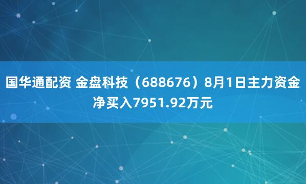 国华通配资 金盘科技（688676）8月1日主力资金净买入7951.92万元